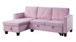 Pink Color Total Durable Reversible Sleeper Sectional Sofa with Storage Chaise