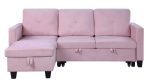 Pink Color Total Durable Reversible Sleeper Sectional Sofa with Storage Chaise