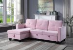 Pink Color Total Durable Reversible Sleeper Sectional Sofa with Storage Chaise