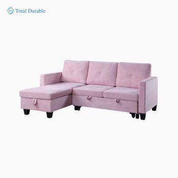Pink Color Total Durable Reversible Sleeper Sectional Sofa with Storage Chaise