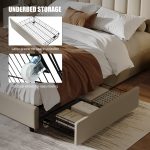 Queen Size Upholstered Platform Bed Linen Bed Frame with 2 Drawers