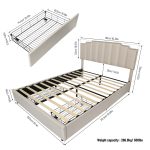 Queen Size Upholstered Platform Bed Linen Bed Frame with 2 Drawers