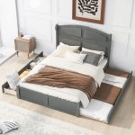 Total Durable Wood Queen Size Platform Bed with Twin Size Trundle and 2 Drawers