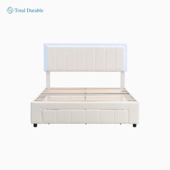 Total Durable Upholstered Platform Bed with LED Lights and Two Motion Activated Night Lights