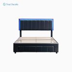 Total Durable Upholstered Platform Bed with LED Lights and Two Motion Activated Night Lights,Queen Size Storage Bed with Drawer