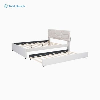Total Durable Queen Size Upholstered Platform Bed with Brick Pattern Headboard