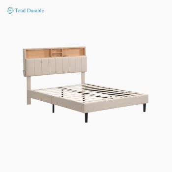 Total Durable Full size Upholstered Platform Bed with Storage Headboard and USB Port