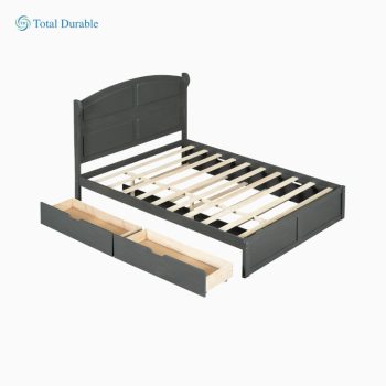 Total Durable Wood Queen Size Platform Bed with Twin Size Trundle and 2 Drawers